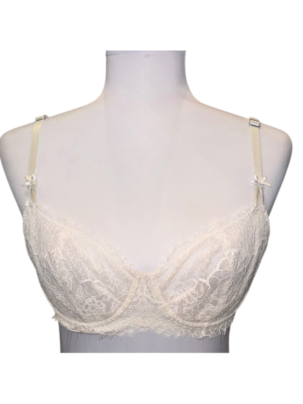 Victoria's Secret Ivory Lace Underwire Bra 34D Sheer Floral Eyelash - Picture 2 of 5